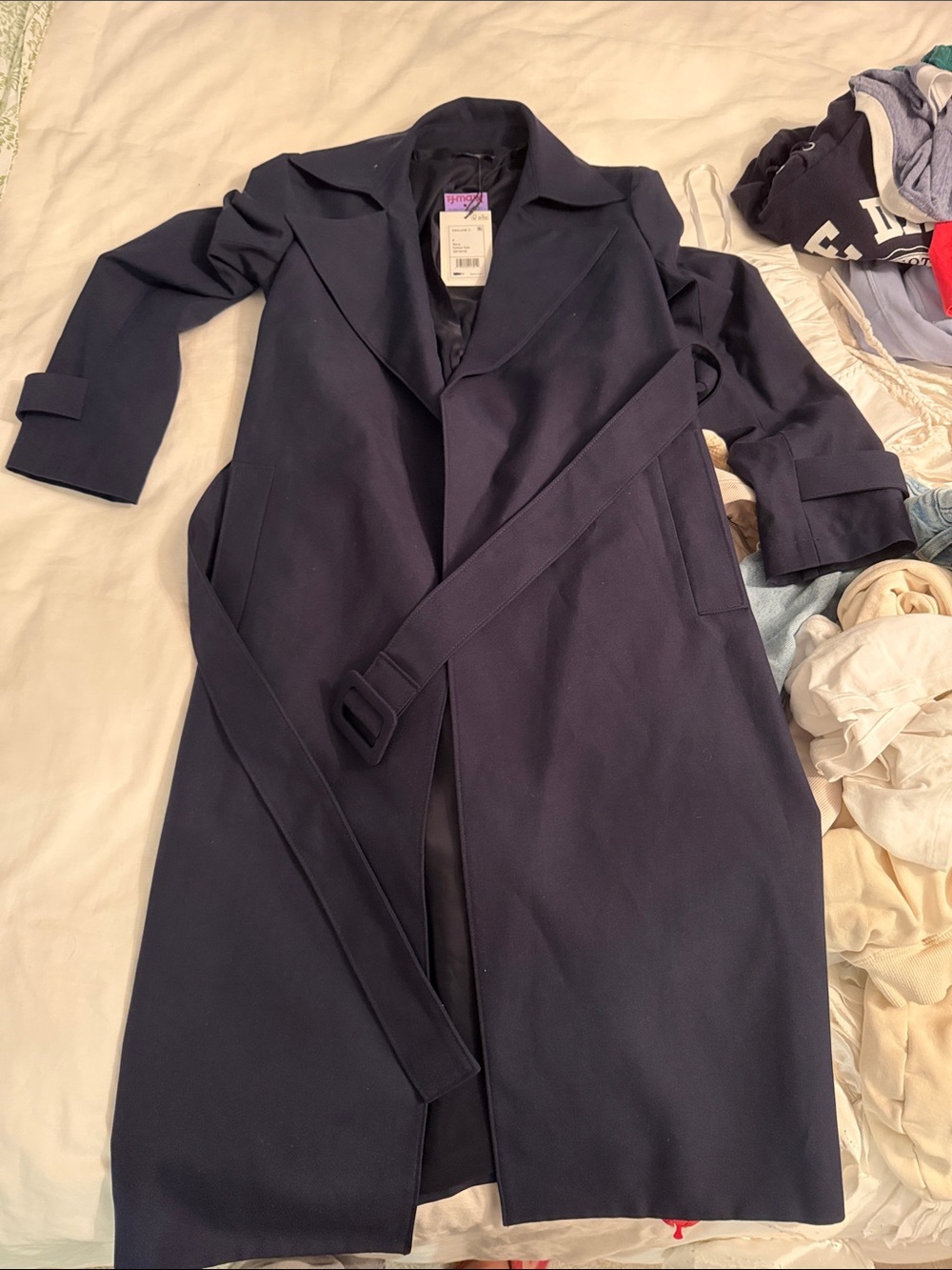 Theory Navy Belted Trench Coat